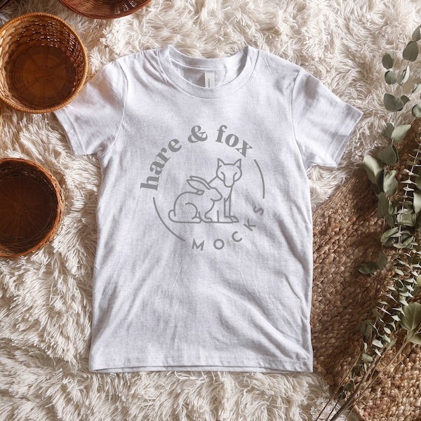 Bella Canvas 3001Y Ash Mockup, Boho Youth T-Shirt Mockups, Ash Gray Shirt Mock, Kids Tee Mock Up, BC 3001Y Mock