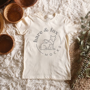 Bella Canvas 3001Y Natural Mockup, Boho Youth T-Shirt Mockups, Natural Shirt Mock, Kids Tee Mock Up, BC 3001Y Mock