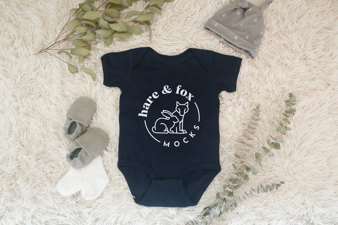 Navy Rabbit Skins Mockup Onesie, 4424 Rabbit Skins Boho Onesie Mockup ...