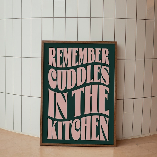 Remember Cuddles In The Kitchen Print Pink and Green Mardy Bum