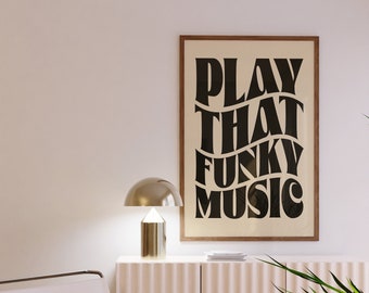 Speel die funky muziek print retro muur kunst lyrische print zwart en beige vintage muziek poster