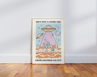 Cosmic Cowgirl Retro Printable Poster Trendy Space Cowgirl Wall Art UFO Wall Art