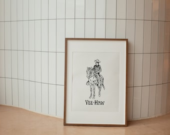 Yee Haw Cowboy Printable Poster Retro Western Wall Art Trendy Apartment Art Printable Dorm Decor