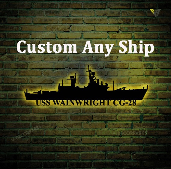 Custom US Navy Ships Silhouette Metal with LED Lights, Gift for Navy veterans, US Navy memorabilia Metal Sign Wall Art Decor, Navy Ship Sign