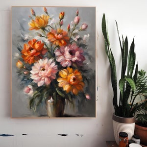 Colorful Flowers In A Vase Wall Art, Vintage Art Print, Flower Print, Dark Floral Print, Printable Wall Art, Digital Download