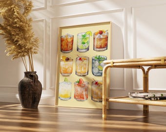 Retro Cocktail Art Print: Colorful Bar Cart Decor (Digital Download)