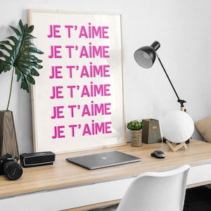 Je T&#39;aime, I love you, French Art Print, Trendy Wall Art Prints, Neutral Wall Decor, Trendy Printable Art Living Room Decor Digital Download