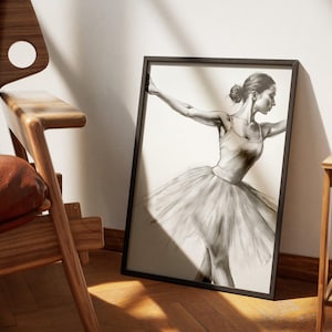 Ballet Wall Art Print – Elegant Ballerina Sketch Poster – Black and White Dance Illustration – Digital Download