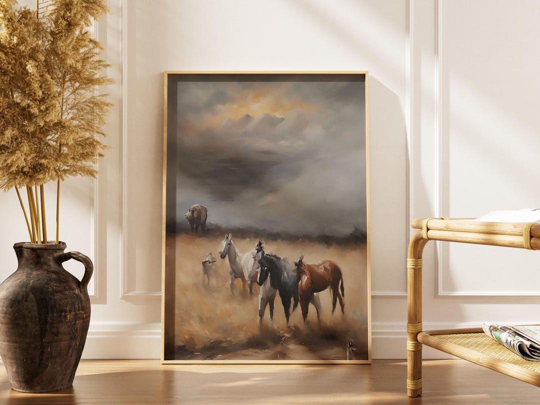 Vintage Horse Oil Painting Print: Farmhouse Cottage Wall Art (digital ...