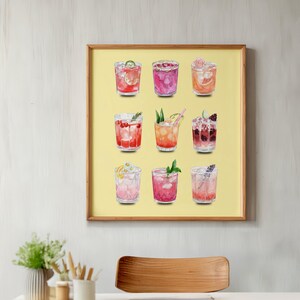 Digital Cocktail Poster Trendy Bar Cart Wall Decor Elevate Your Bar Setup with Pink and Yellow Kitchen Poster, Digital Download