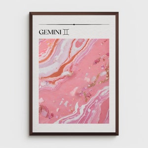 Digital Wall Art for Gemini Zodiac with Pink Quartz Pattern,Astrology Art Print, Spiritual Wall Art,Horoscope Wall Art, Gemini Wall art