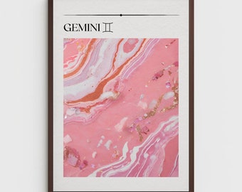 Gemini Zodiac Art Print: Pink Quartz Astrology Poster (Digital Download)