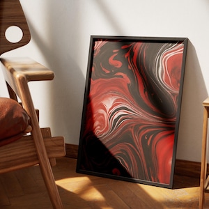 Red and Black Marble Art Print: Modern Home Decor (Digital File)