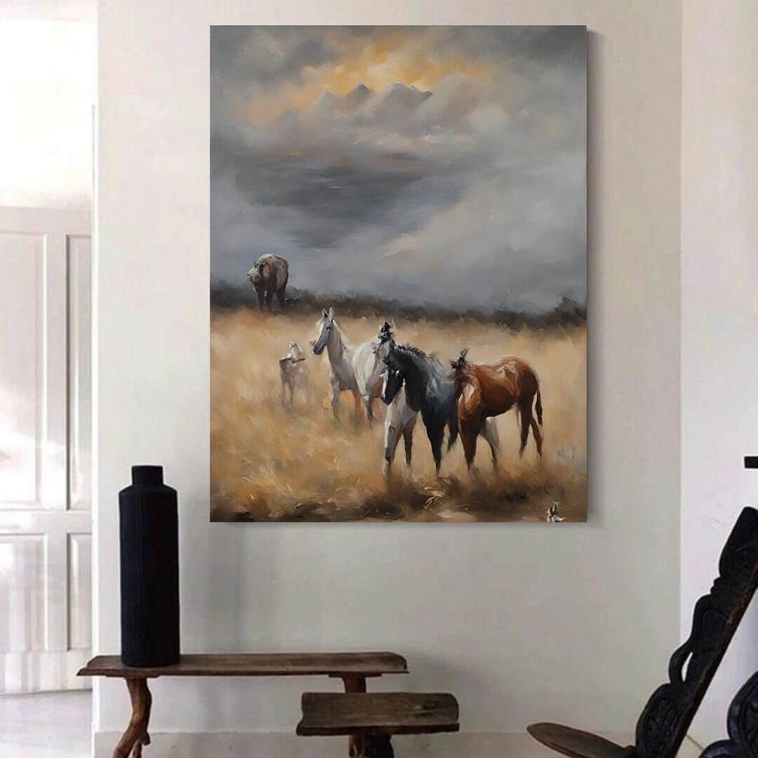 Horse Oil Painting Wall Art, Vintage Horse Print, Farmhouse Decor ...