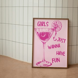 Girls Just Wanna Have Fun digitale print – Coquette Pink Wall Art, preppy Girls Night Decor, vrijgezellenfeest poster, Instant Download