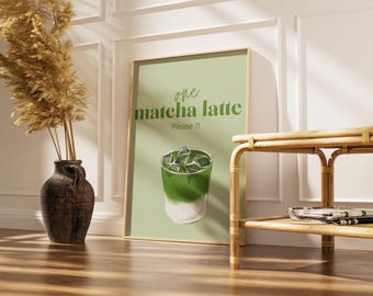 Matcha Latte Art Print – Minimalist Cafe Kitchen Decor (Digital Download)