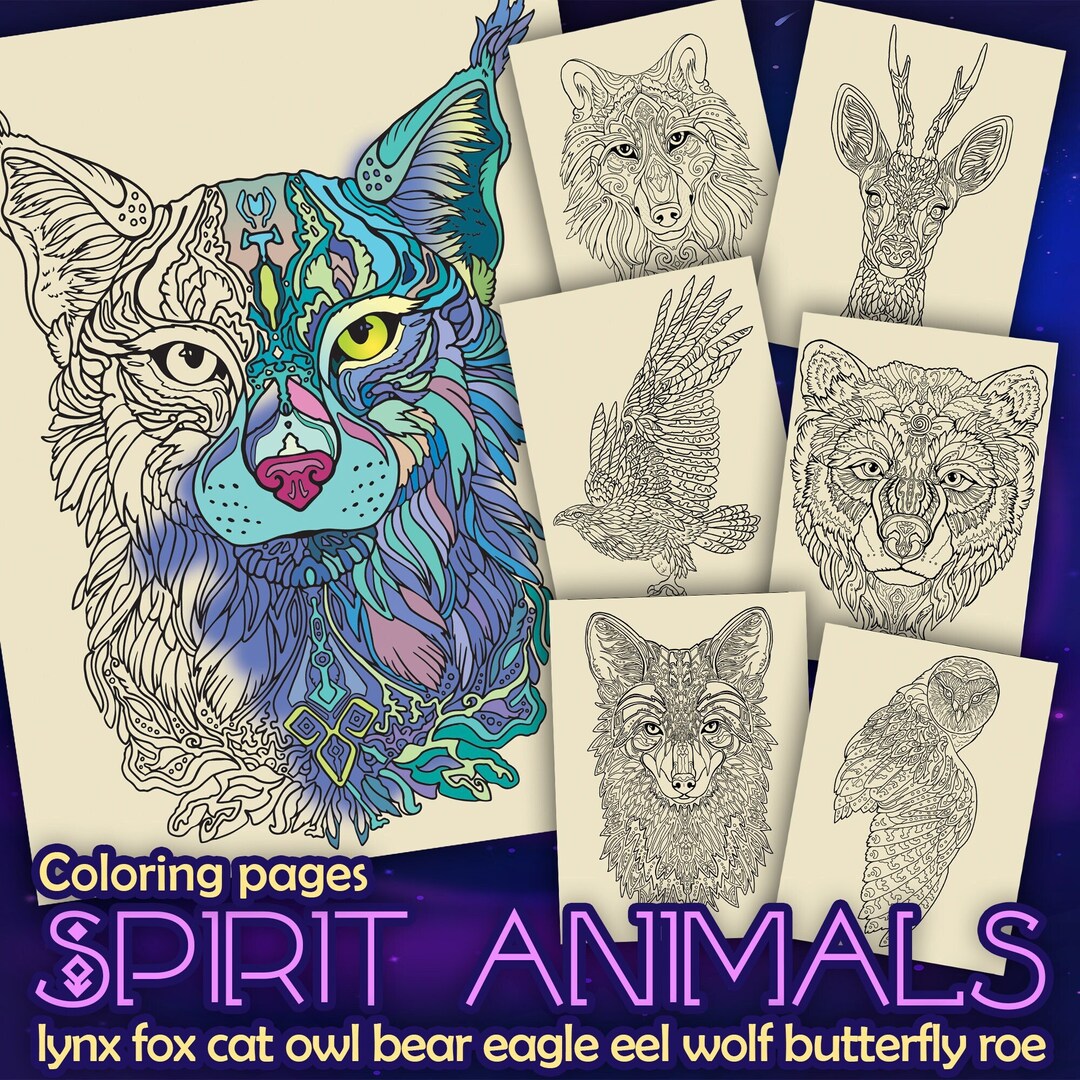 Spirit Animals Coloring Book Pages Fox Cat Bear Eagle Eel - Etsy