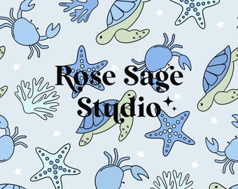 Summer Ocean Seamless File, Boy Summer Seamless Pattern, Turtles Starfish Seamless File