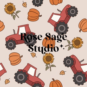 Fichier sans couture ferme d'automne, modèle sans couture de patch citrouille, fichier sans couture de citrouilles de tracteur, fichier sans couture d'automne neutre fille