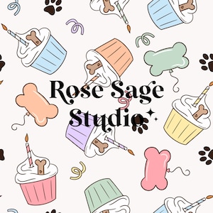 Fichier sans couture d'anniversaire de chien, modèle sans couture de petit gâteau d'animal familier de petite fille, fichier sans couture d'anniversaire de chien de Boho