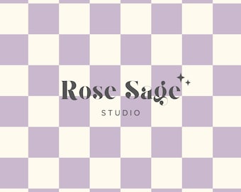 May include: A light purple and white checkered background with the text "Rose Sage" in black text and the word "STUDIO" in smaller black text below.
