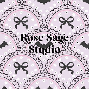 Halloween Bows and Bats Scalloped Seamless Pattern, Girl Halloween Seamless Digital Print, Seamless Print for Commercial Use