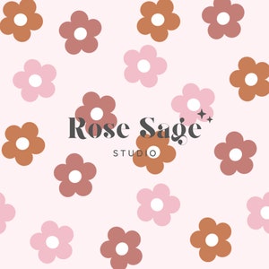 Motif numérique transparent fleur rétro, motif floral rose transparent, petite marguerite numérique transparente