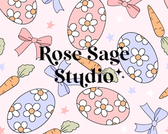 Easter Eggs Seamless File, Easter Bows Seamless Pattern, Girl Floral Easter Seamless File