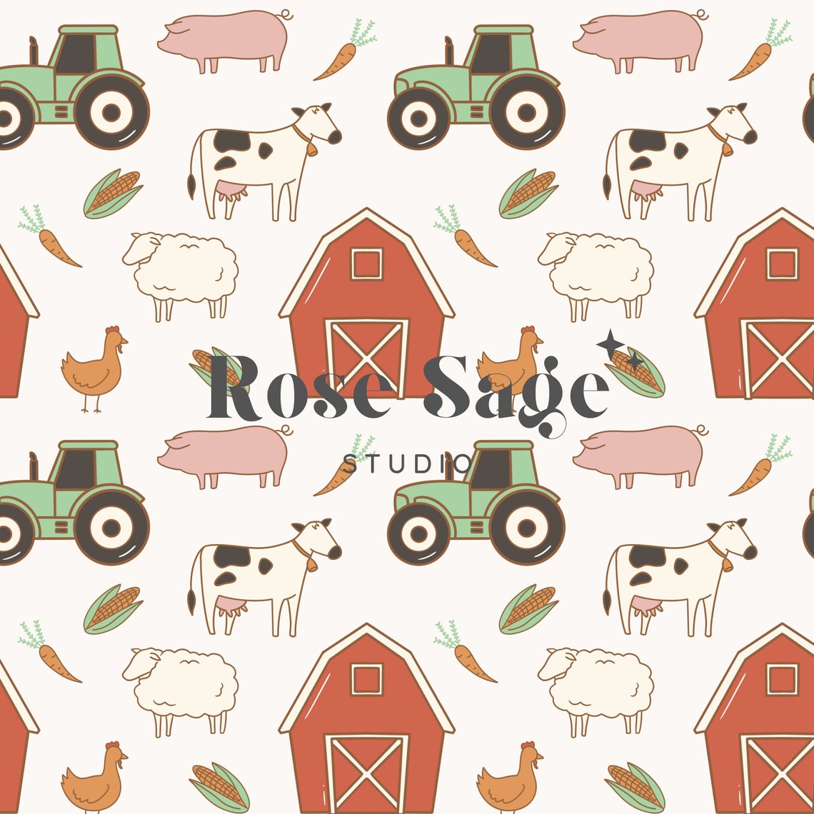 Boho Farm Seamless Pattern, Neutral Farm Animals Seamless Pattern File ...