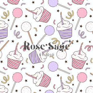 Urodziny bez szwu wzór, Cake Pop urodziny bez szwu plik, dziewczyna urodziny babeczki bez szwu wzór powierzchni