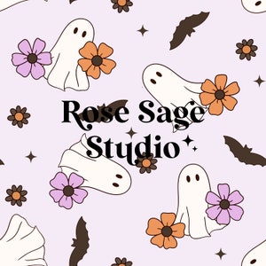 Floral Ghosts Seamless File, Girl Halloween Seamless Pattern, Halloween Flowers Seamless File