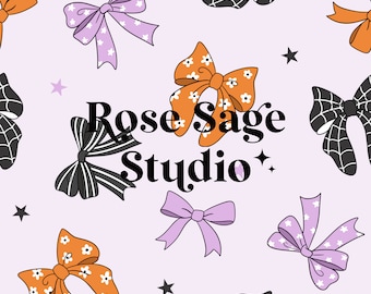 Halloween Bows Seamless File, Fall Orange Black Bows Seamless Pattern, Girl Halloween Autumn Seamless File