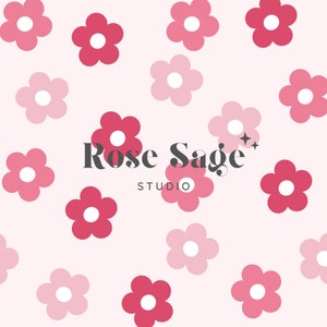 Modèle sans couture marguerite de la Saint-Valentin, fichier sans couture floral rose pour la Saint-Valentin, modèle sans couture Saint-Valentin fille Daisy rétro