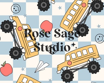 Monster Truck School Bus Seamless File, Boy Back to School Seamless Pattern, Boy Seamless Pattern