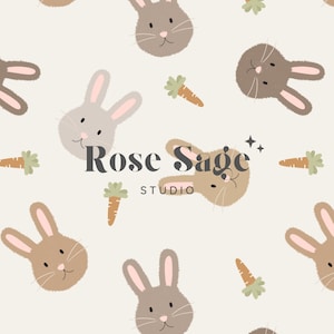Boho Easter Bunny Seamless Pattern, Neutralne Easter Bunnies Seamless File, Spring Bunny Seamless Surface Pattern
