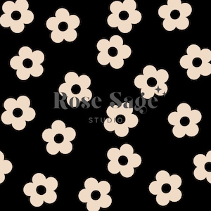 Beige zwarte bloemen naadloos digitaal patroon, boho naadloos bloemenpatroon, madeliefje naadloos digitaal patroonontwerp
