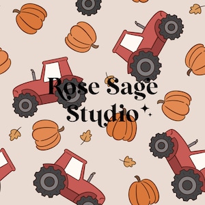 Fichier sans couture ferme d'automne, modèle sans couture de patch citrouille, fichier sans couture de citrouilles de tracteur, fichier sans couture d'automne neutre de garçon fille