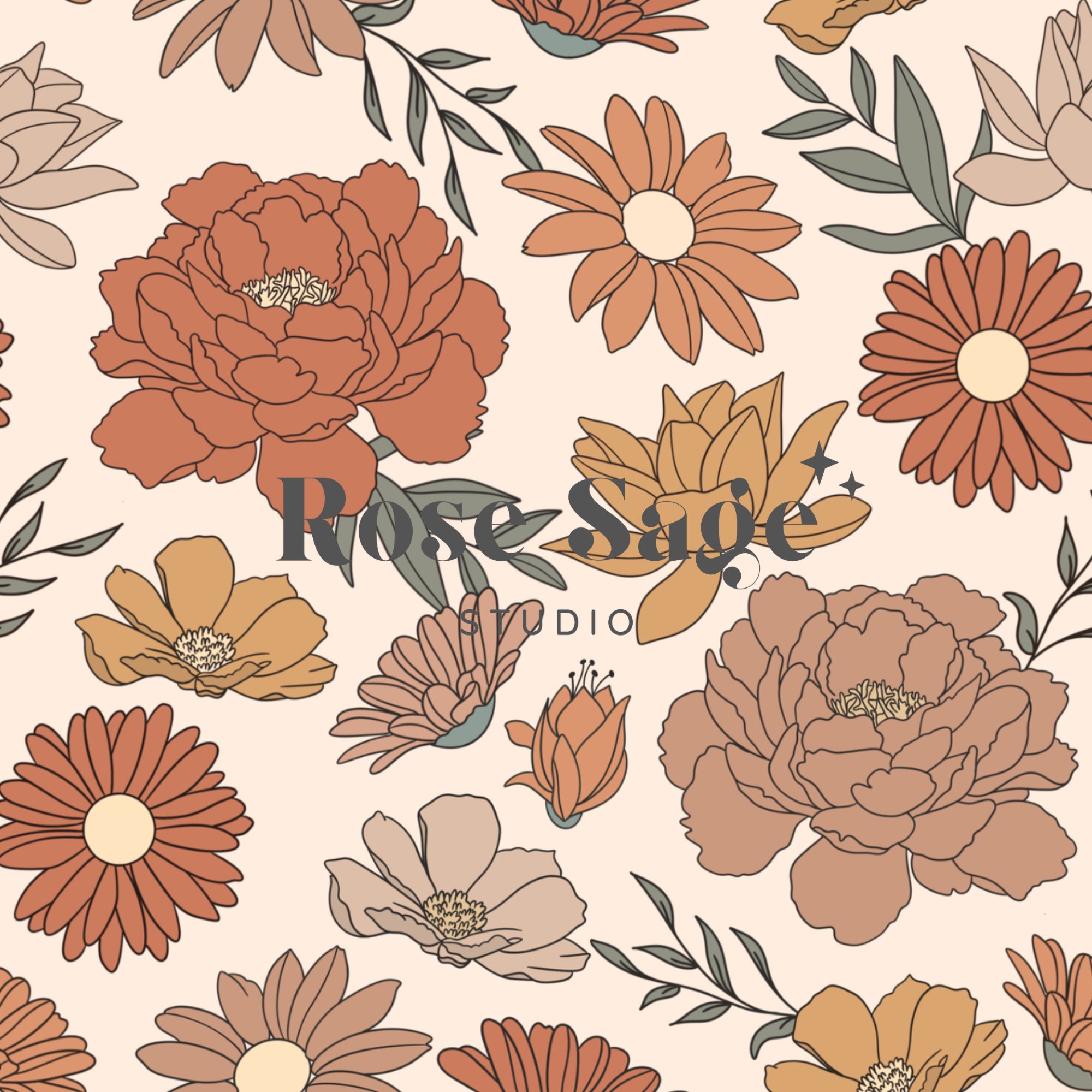 Boho Fall Floral Seamless Pattern, Fall Wildflowers Seamless Pattern ...