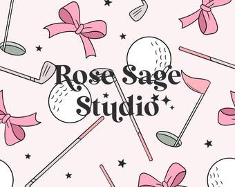 Girl Golf Seamless File, Golf and Bows Seamless Pattern, Pink Sports Seamless File