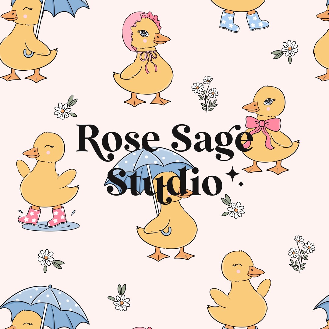 Spring Ducks Seamless File, April Showers Seamless Digital Pattern ...