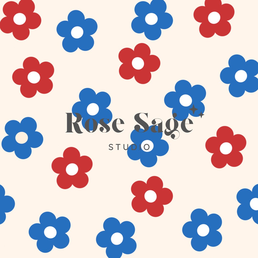 Fourth of July Daisy Seamless Pattern, Independence Day Red Blue Floral ...