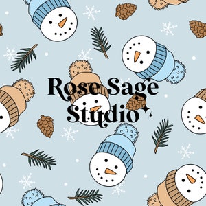 Winter Snowman Seamless File, Blue Christmas Seamless Pattern, Boy Winter Seamless File