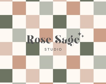 Boho Checkered Seamless Digital Pattern, Checkerboard Seamless File, Beige Green Tan Checkered Pattern, Neutral Boy Girl Seamless File