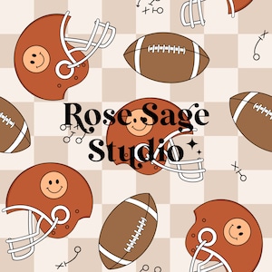 Checkered Football Seamless Pattern, Boy Seamless File, Fall Sports Seamless Pattern, Smiley Football Game Play Seamless