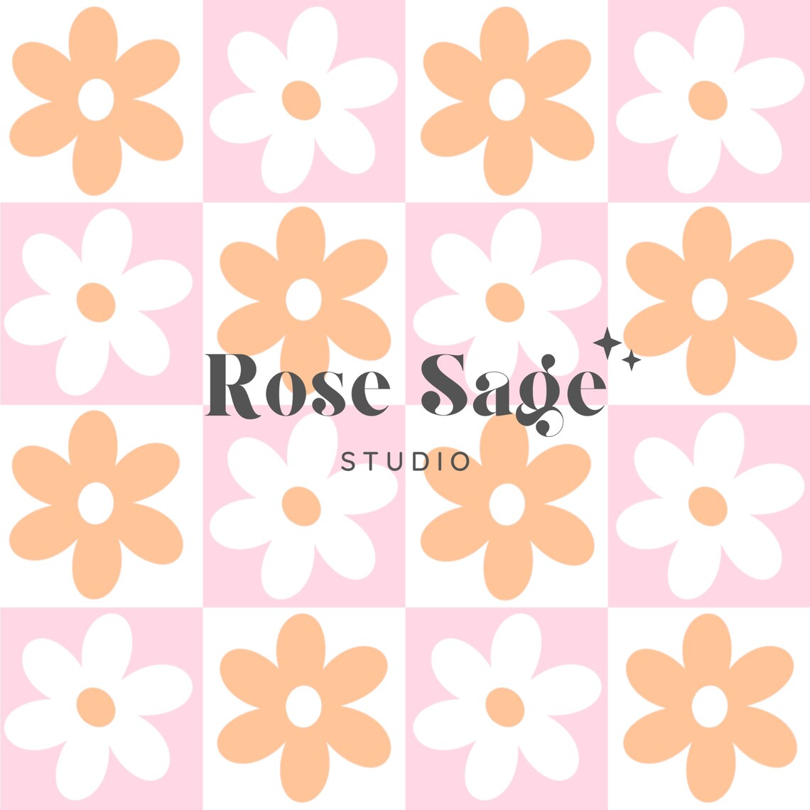 Retro Checkered Floral Seamless Digital Pattern, Checkered Flower Daisy ...