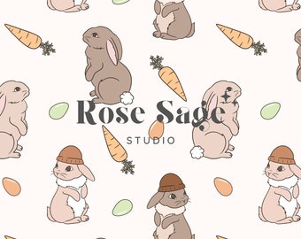 Easter Bunny Seamless Pattern, Boy Easter Bunnies Carrots Seamless File, Spring Bunny Seamless Pattern, Boho Easter Seamless Design