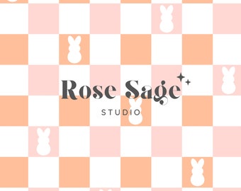 Easter Bunny Checkered Seamless File, Easter Pastel Bunny Checker Seamless Pattern, Girl Easter Spring Seamless Pattern, Pink Orange Checker