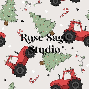 Christmas Tree Farm Seamless File, Christmas Tractor Seamless Pattern, Neutral Christmas Winter Farm Seamless Pattern