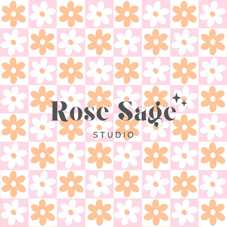 Retro Checkered Floral Seamless Digital Pattern, Checkered Flower Daisy ...