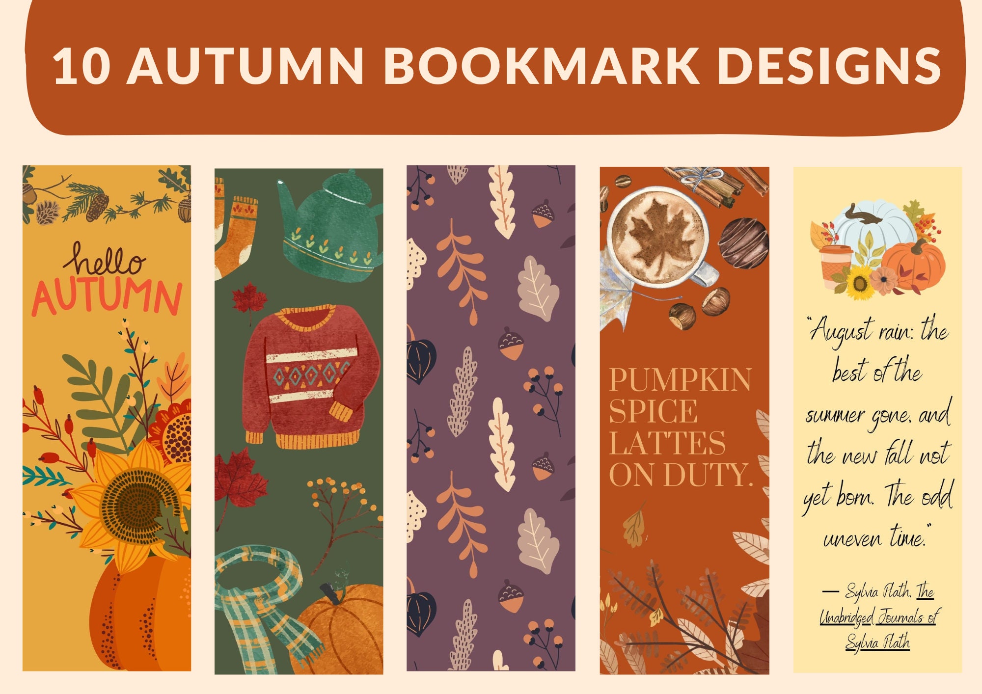 Autumn Bookmark Designs, Printable Canva Template, Fall, Pumpkin Spice ...